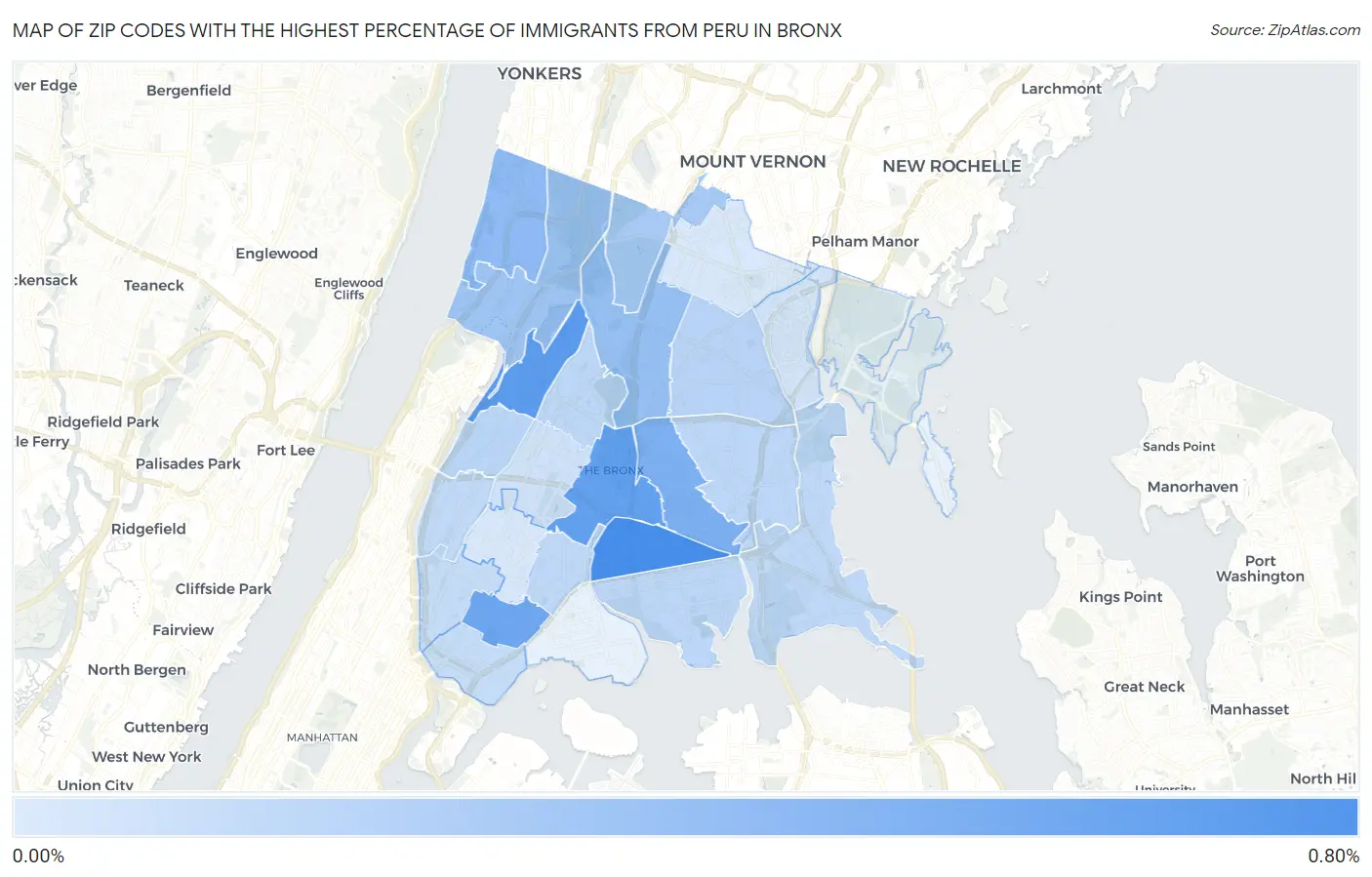 Zip Codes with the Highest Percentage of Immigrants from Peru in Bronx Map