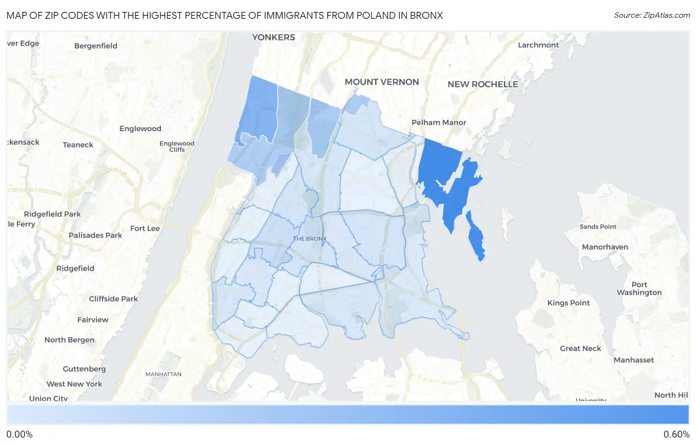Zip Codes with the Highest Percentage of Immigrants from Poland in Bronx Map