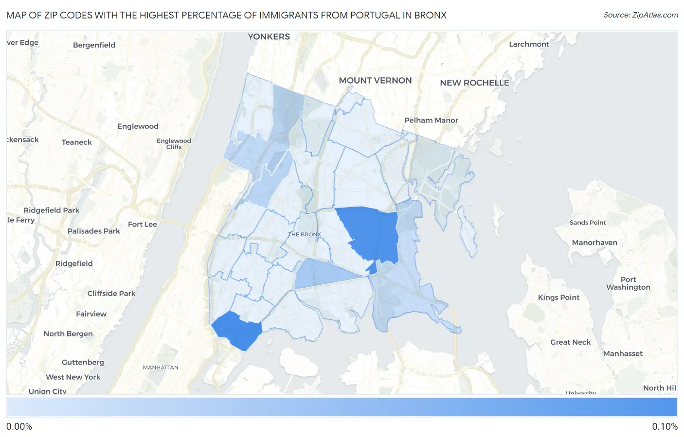 Zip Codes with the Highest Percentage of Immigrants from Portugal in Bronx Map