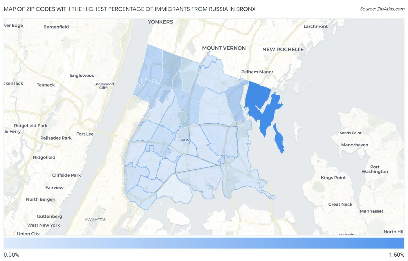Zip Codes with the Highest Percentage of Immigrants from Russia in Bronx Map