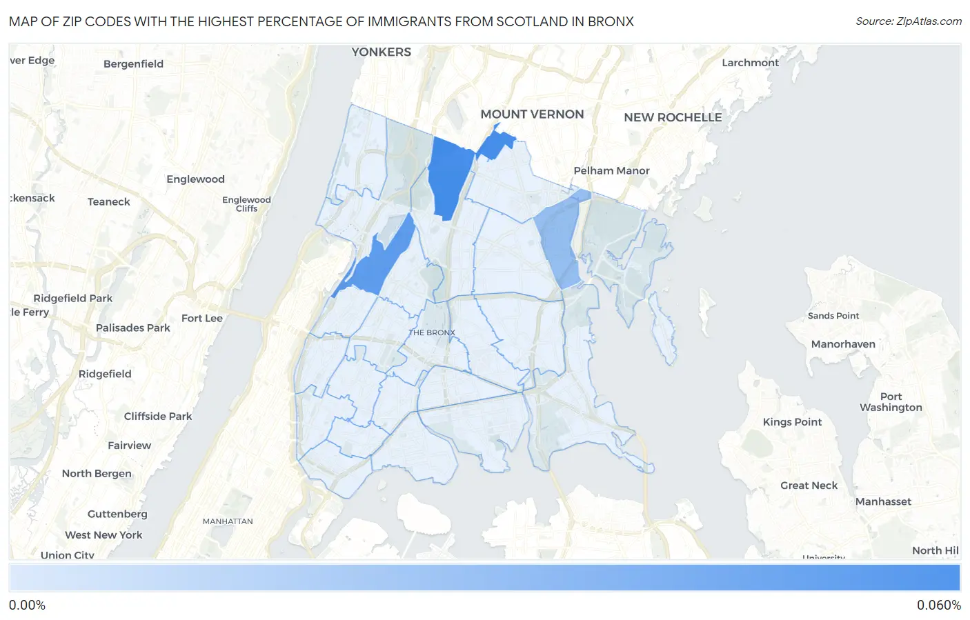 Zip Codes with the Highest Percentage of Immigrants from Scotland in Bronx Map