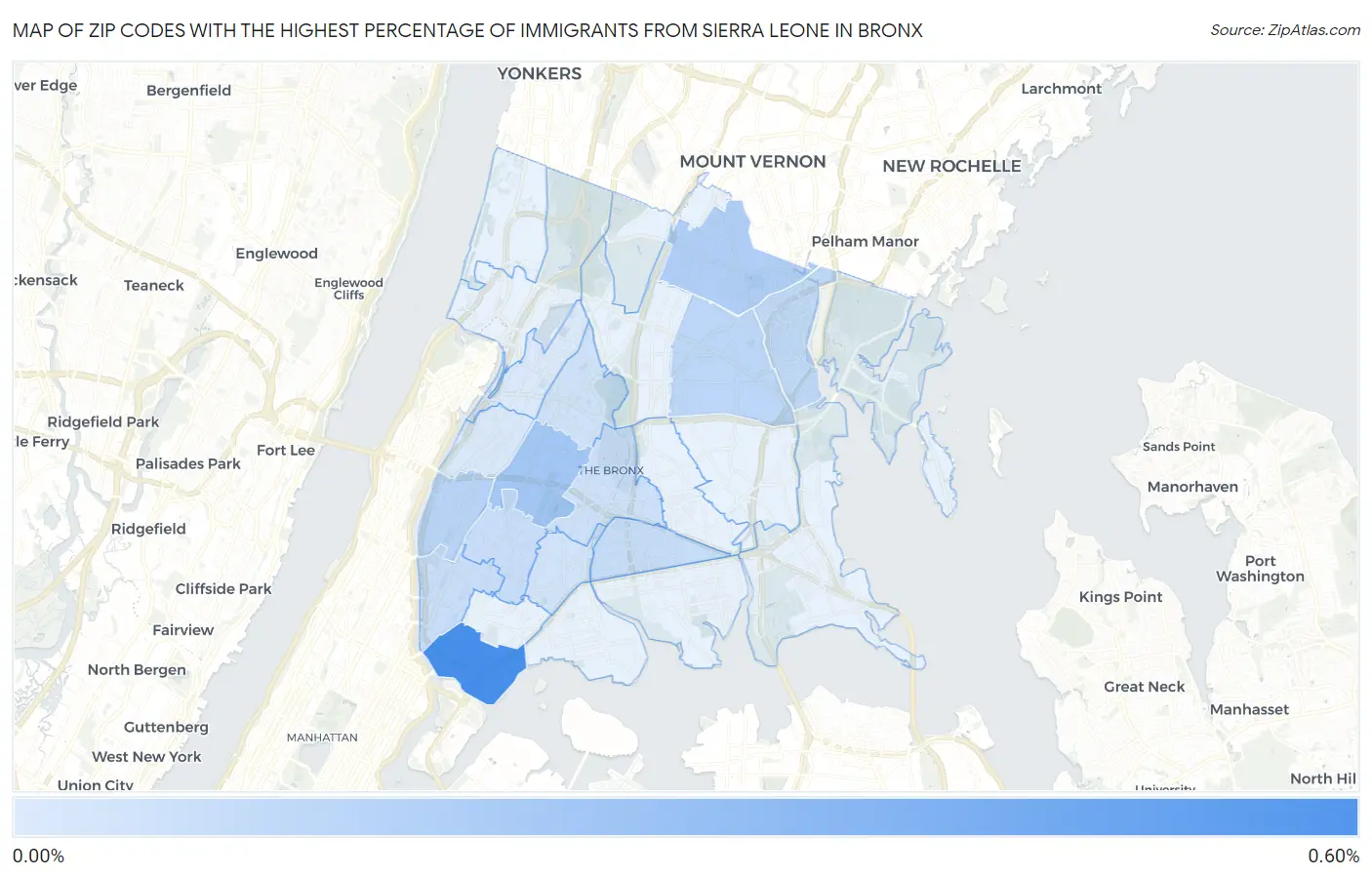 Zip Codes with the Highest Percentage of Immigrants from Sierra Leone in Bronx Map