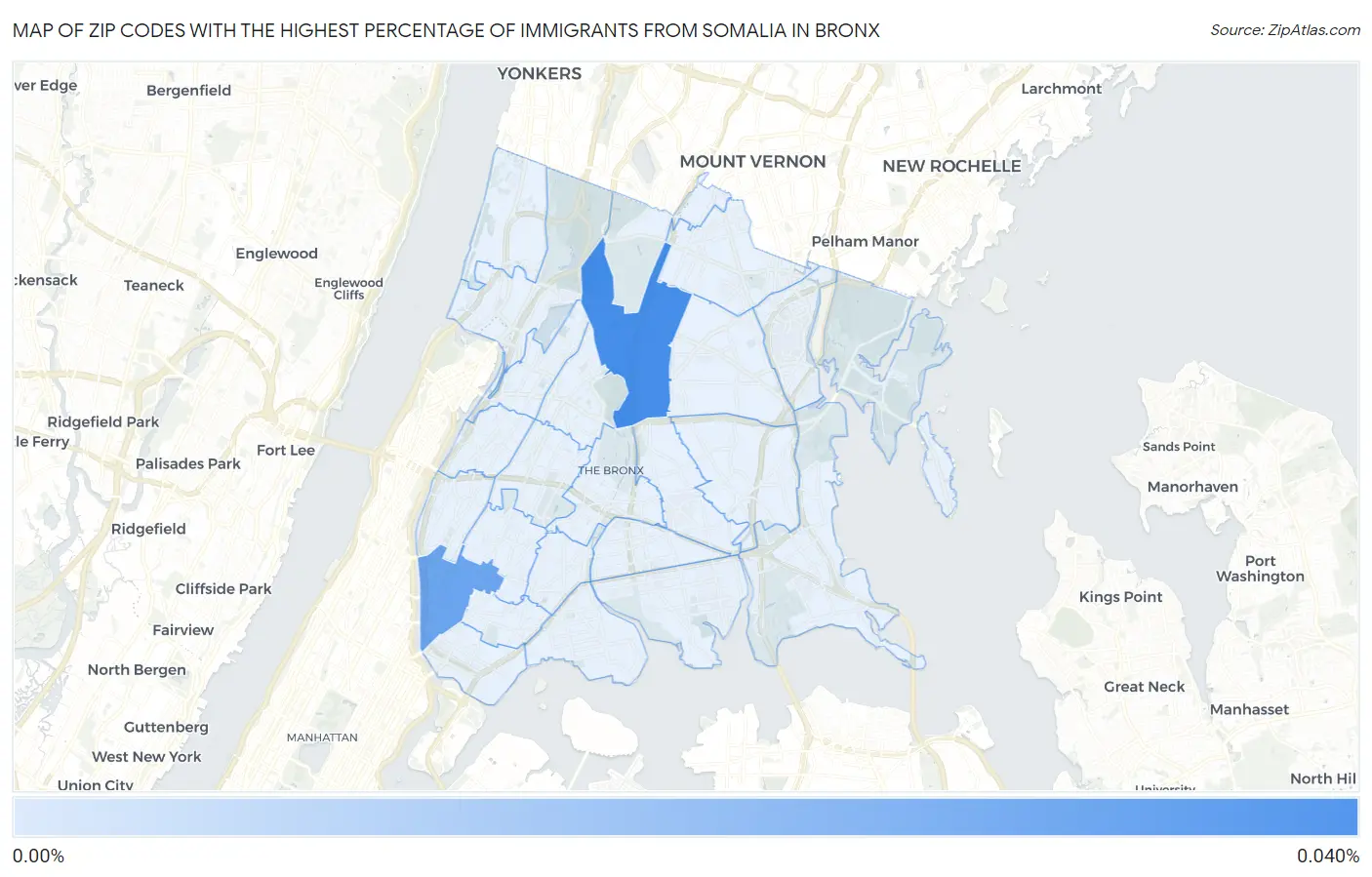 Zip Codes with the Highest Percentage of Immigrants from Somalia in Bronx Map