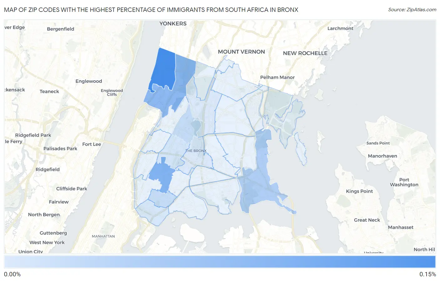 Zip Codes with the Highest Percentage of Immigrants from South Africa in Bronx Map