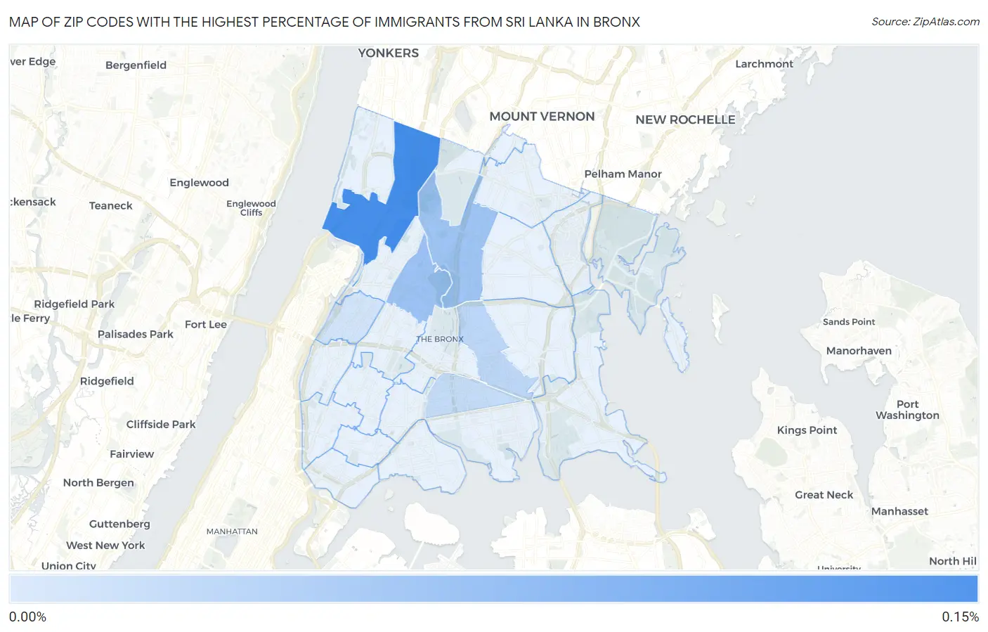 Zip Codes with the Highest Percentage of Immigrants from Sri Lanka in Bronx Map