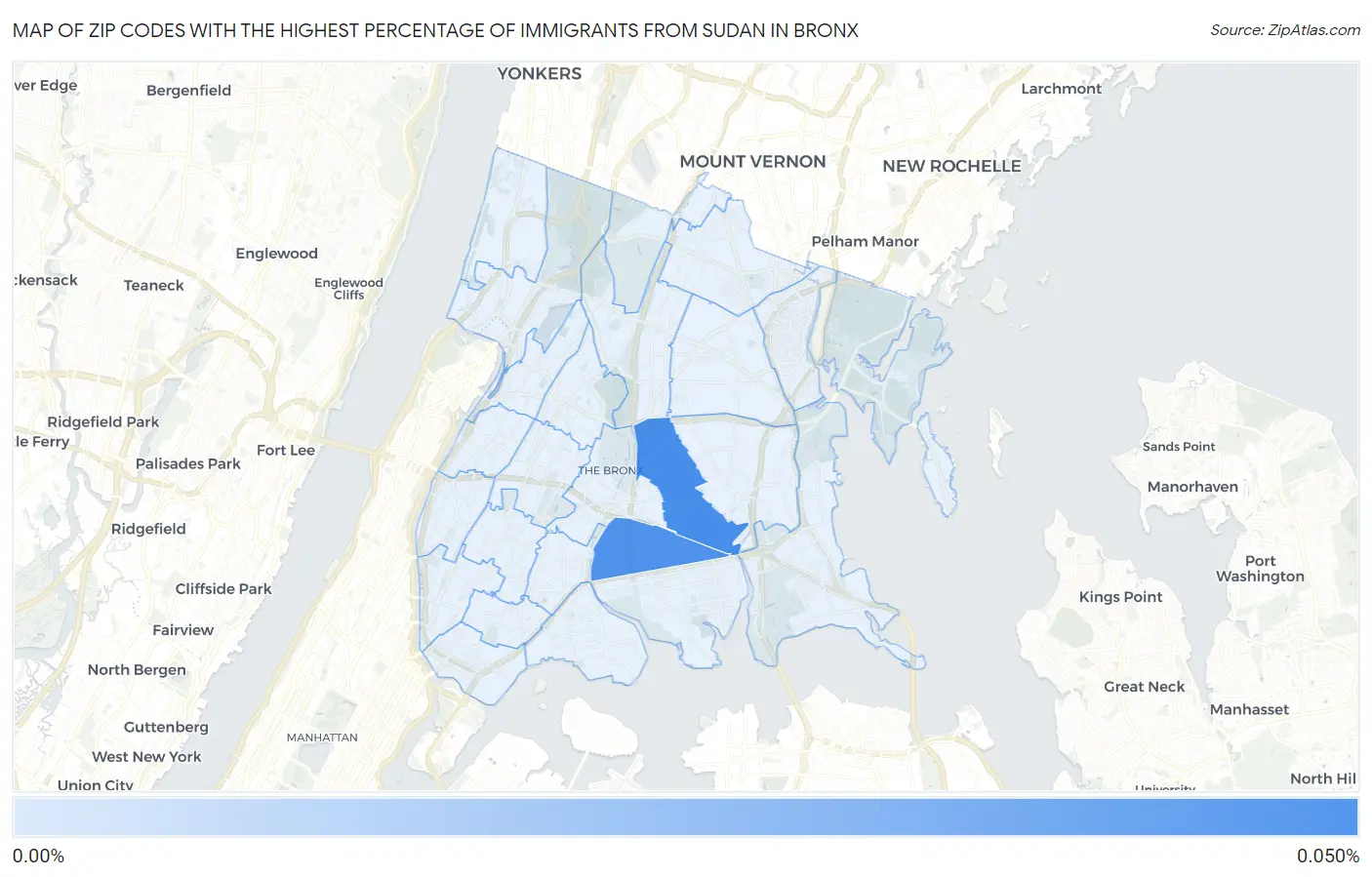 Zip Codes with the Highest Percentage of Immigrants from Sudan in Bronx Map