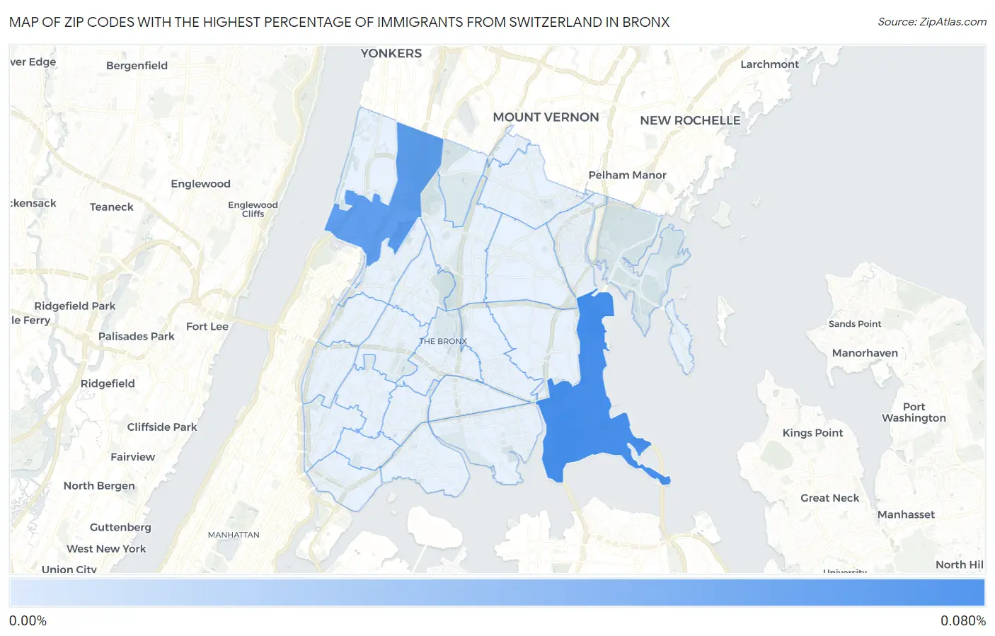 Zip Codes with the Highest Percentage of Immigrants from Switzerland in Bronx Map