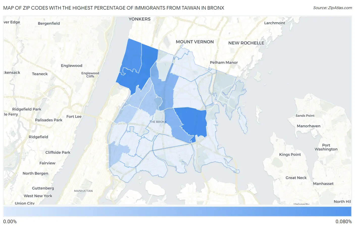 Zip Codes with the Highest Percentage of Immigrants from Taiwan in Bronx Map