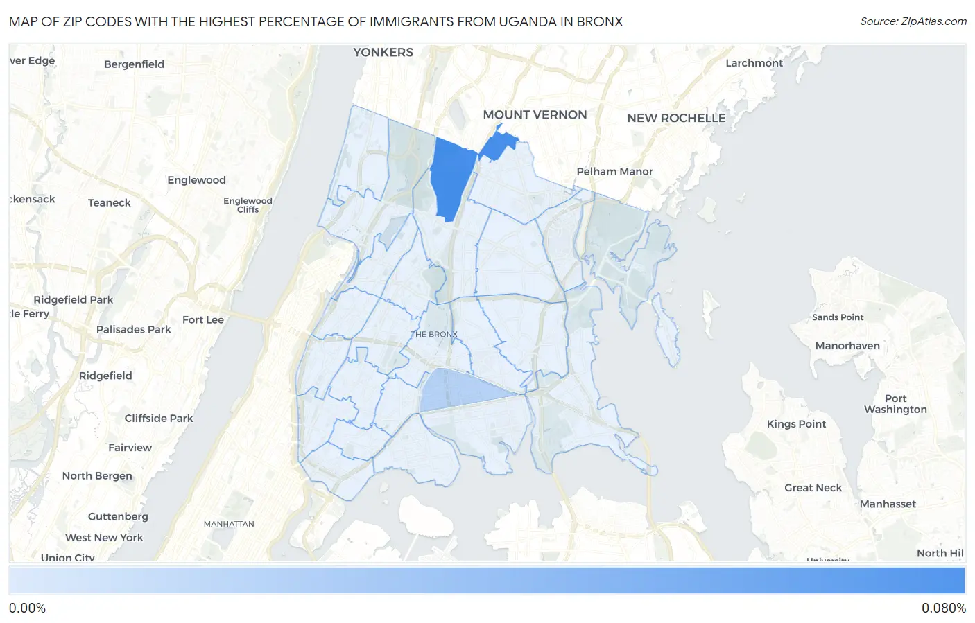 Zip Codes with the Highest Percentage of Immigrants from Uganda in Bronx Map