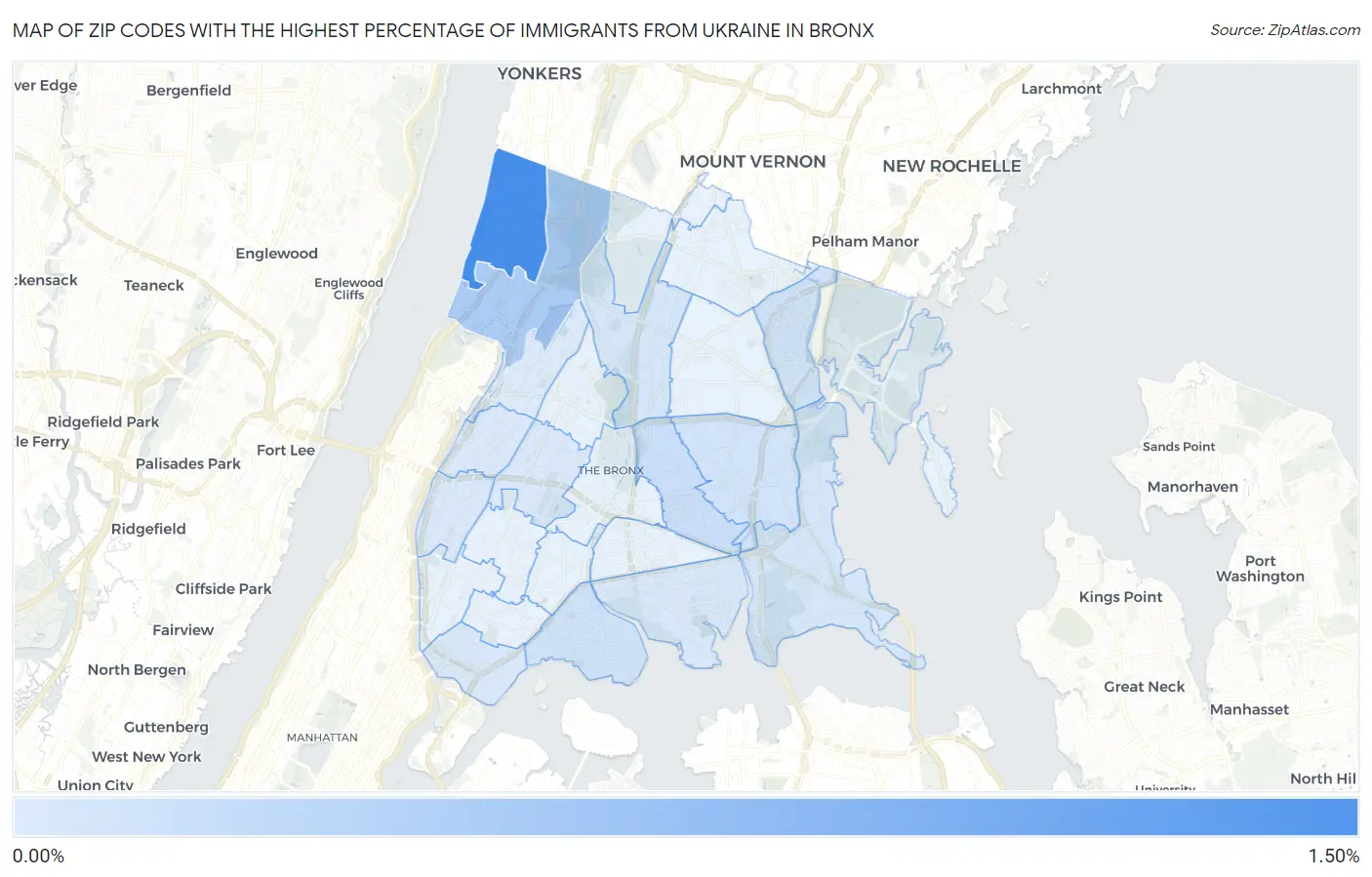 Zip Codes with the Highest Percentage of Immigrants from Ukraine in Bronx Map
