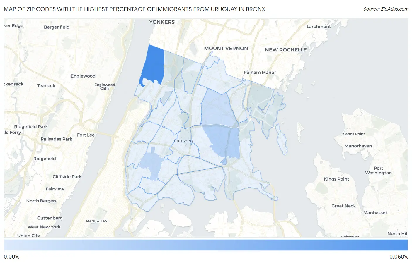 Zip Codes with the Highest Percentage of Immigrants from Uruguay in Bronx Map