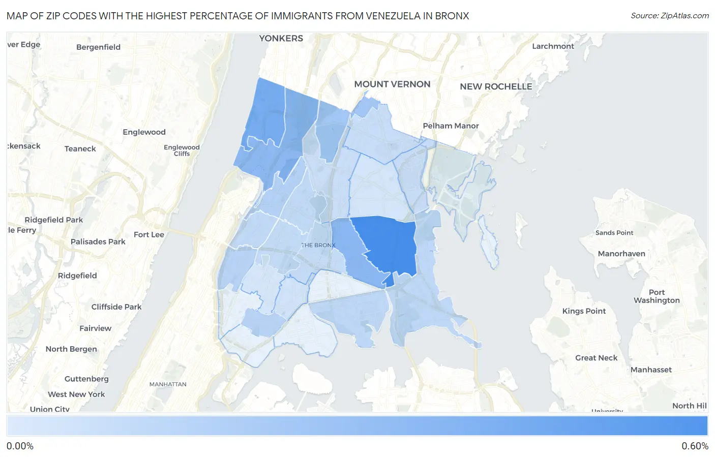 Zip Codes with the Highest Percentage of Immigrants from Venezuela in Bronx Map