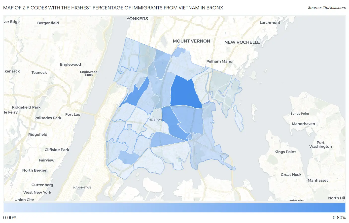 Zip Codes with the Highest Percentage of Immigrants from Vietnam in Bronx Map