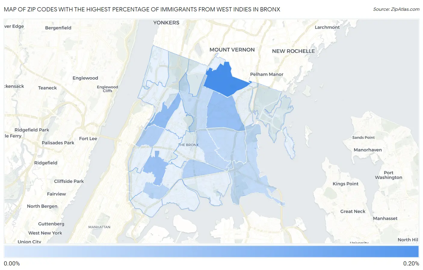 Zip Codes with the Highest Percentage of Immigrants from West Indies in Bronx Map