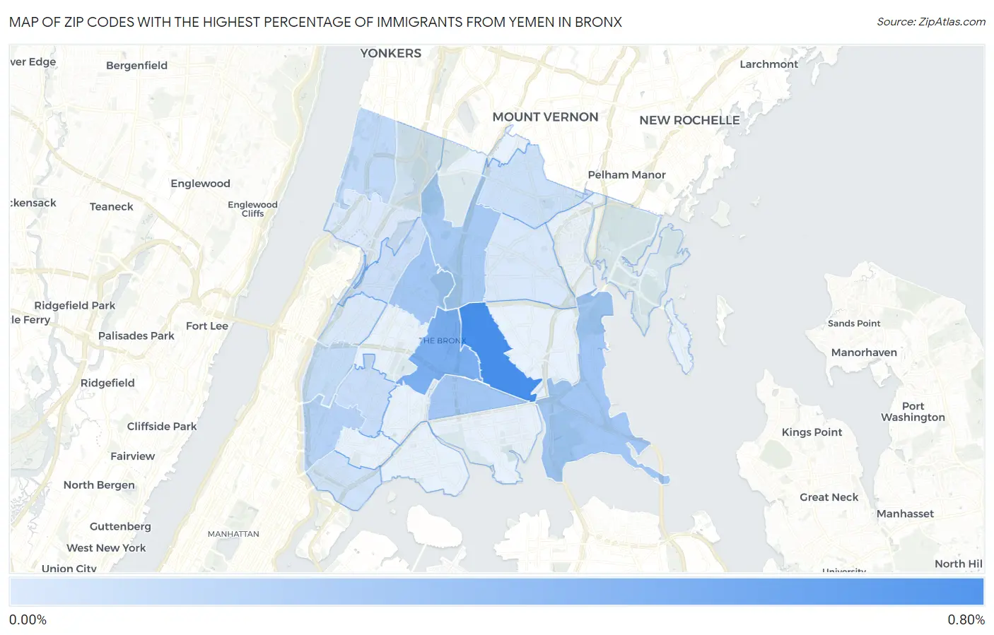 Zip Codes with the Highest Percentage of Immigrants from Yemen in Bronx Map
