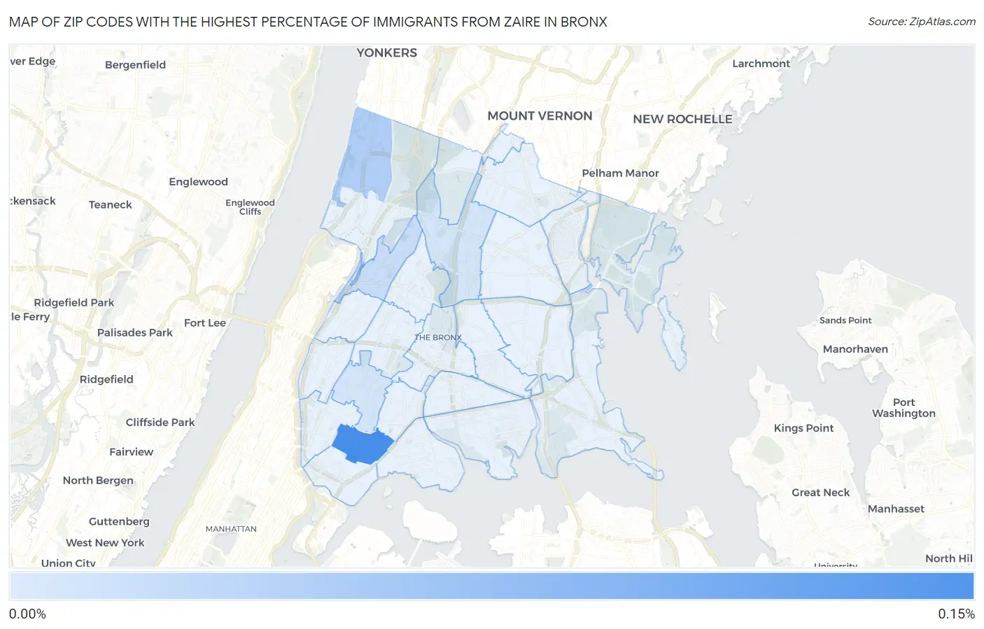 Zip Codes with the Highest Percentage of Immigrants from Zaire in Bronx Map