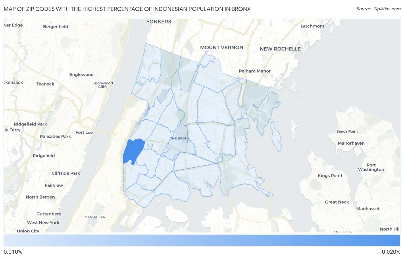 Zip Codes with the Highest Percentage of Indonesian Population in Bronx Map