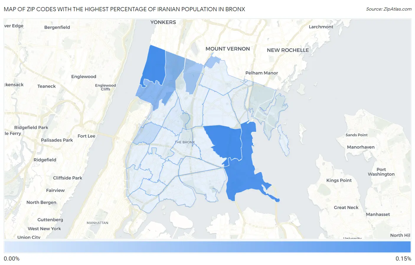 Zip Codes with the Highest Percentage of Iranian Population in Bronx Map