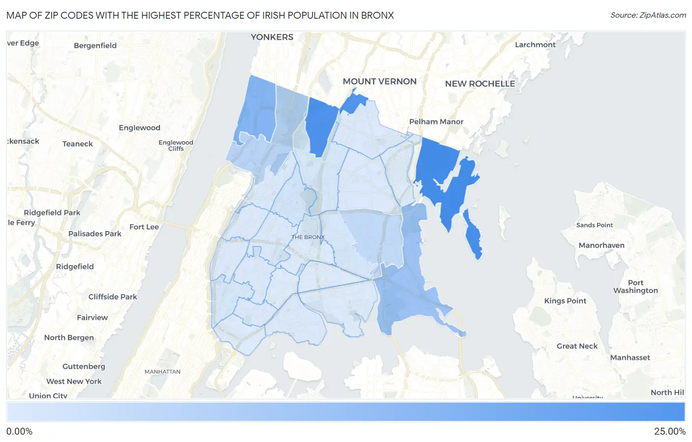 Zip Codes with the Highest Percentage of Irish Population in Bronx Map