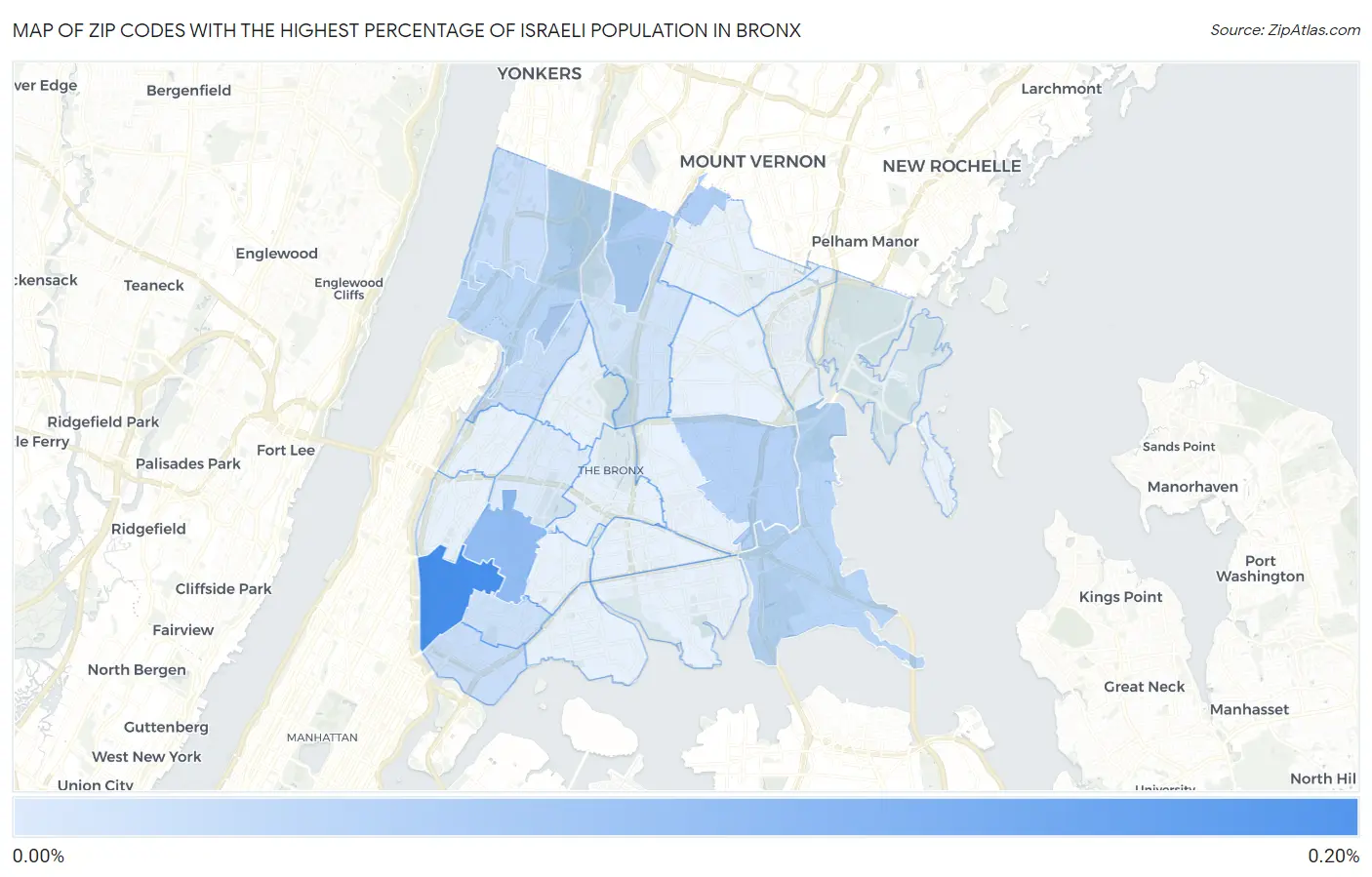 Zip Codes with the Highest Percentage of Israeli Population in Bronx Map