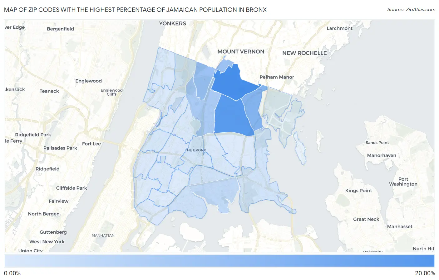 Zip Codes with the Highest Percentage of Jamaican Population in Bronx Map