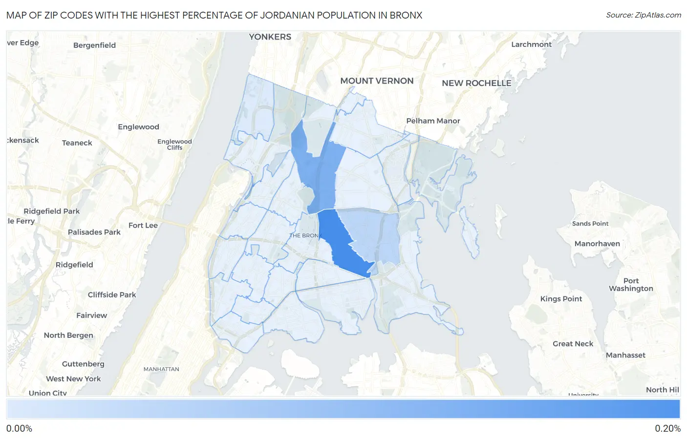 Zip Codes with the Highest Percentage of Jordanian Population in Bronx Map