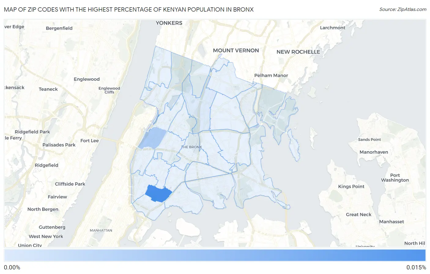 Zip Codes with the Highest Percentage of Kenyan Population in Bronx Map