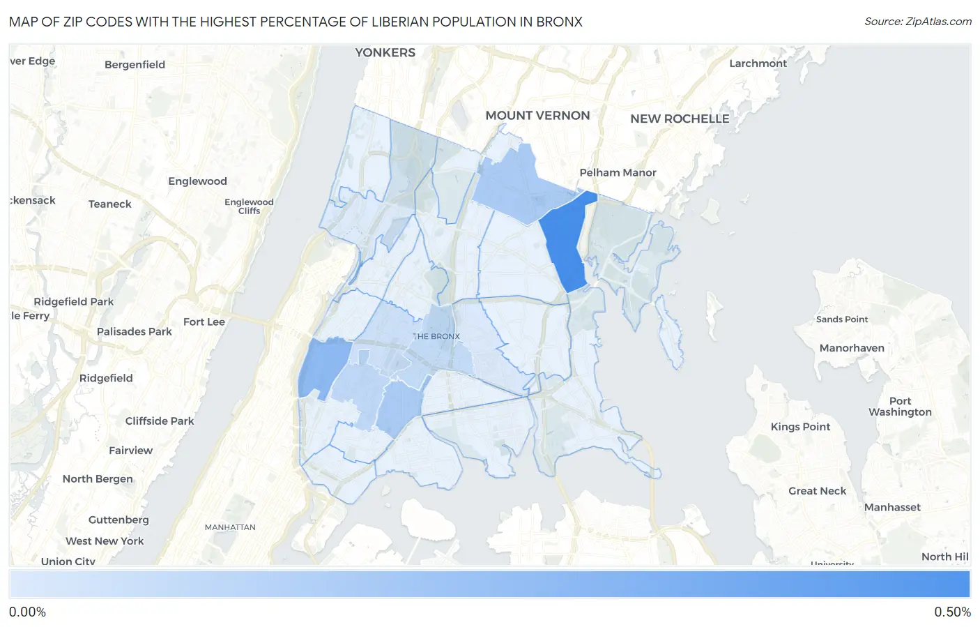Zip Codes with the Highest Percentage of Liberian Population in Bronx Map