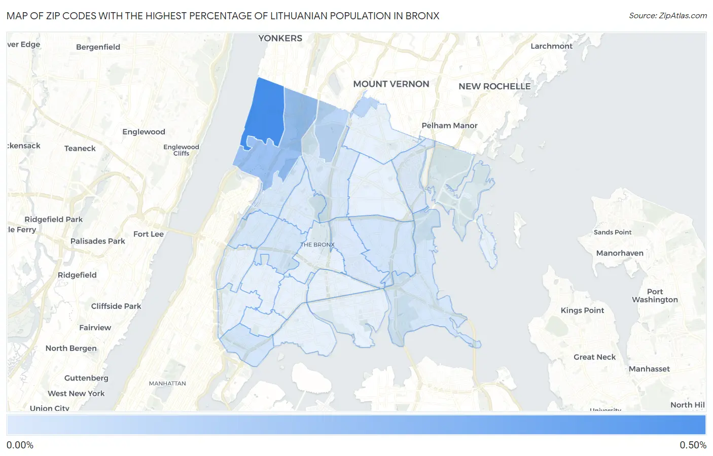 Zip Codes with the Highest Percentage of Lithuanian Population in Bronx Map