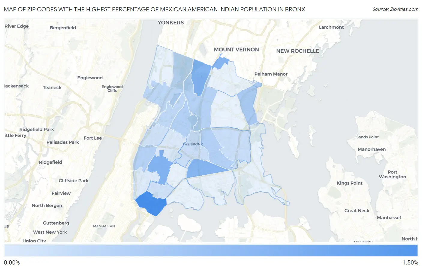 Zip Codes with the Highest Percentage of Mexican American Indian Population in Bronx Map