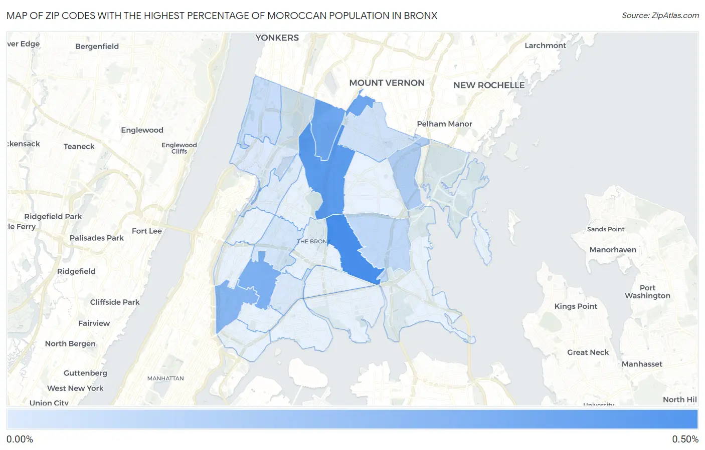 Zip Codes with the Highest Percentage of Moroccan Population in Bronx Map