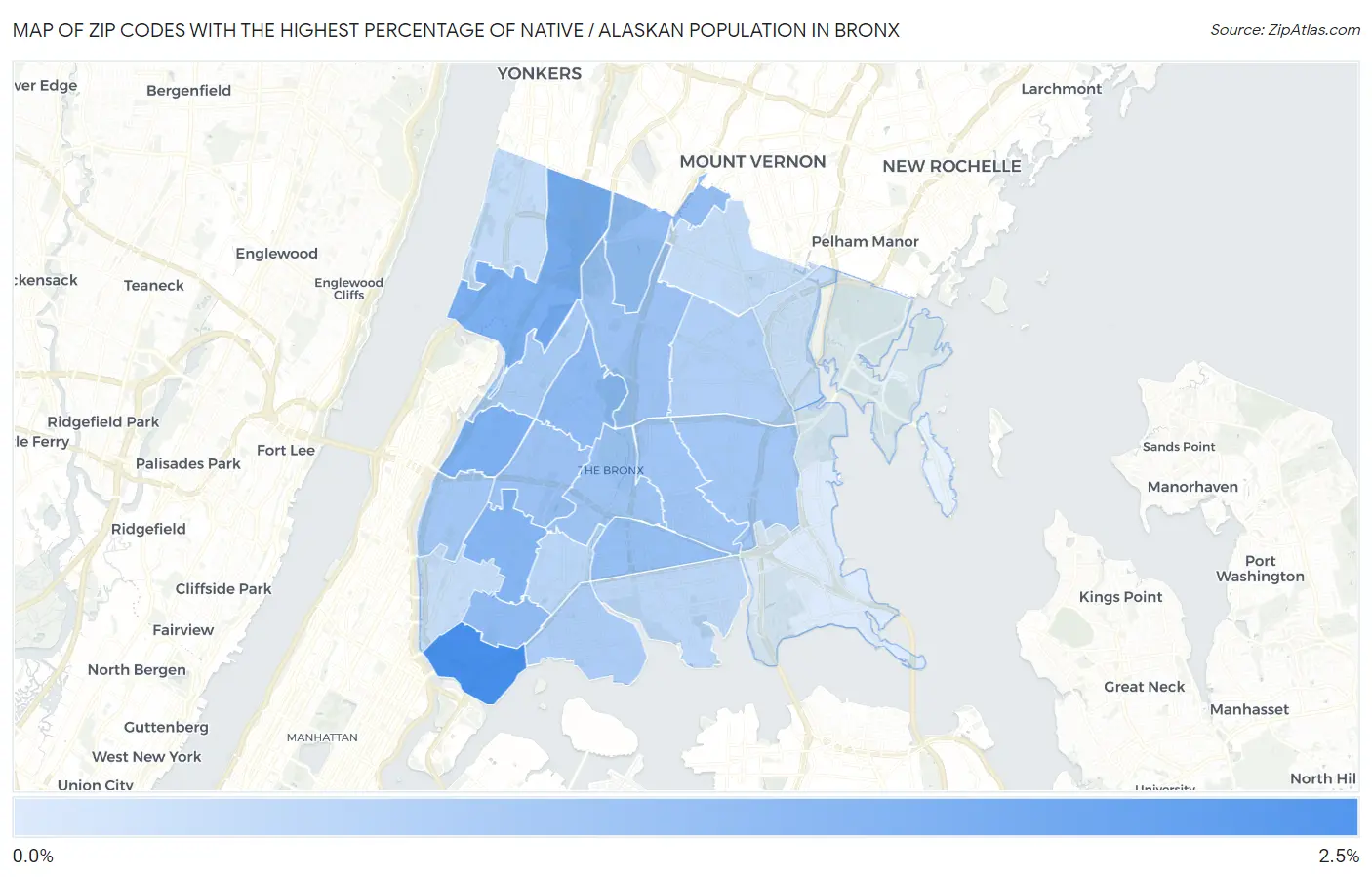 Zip Codes with the Highest Percentage of Native / Alaskan Population in Bronx Map