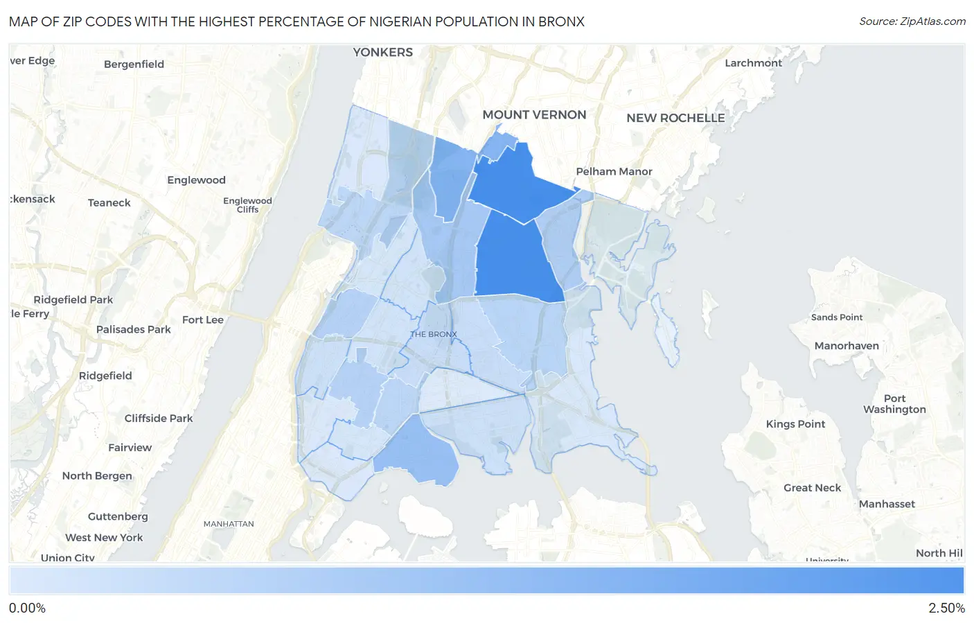 Zip Codes with the Highest Percentage of Nigerian Population in Bronx Map
