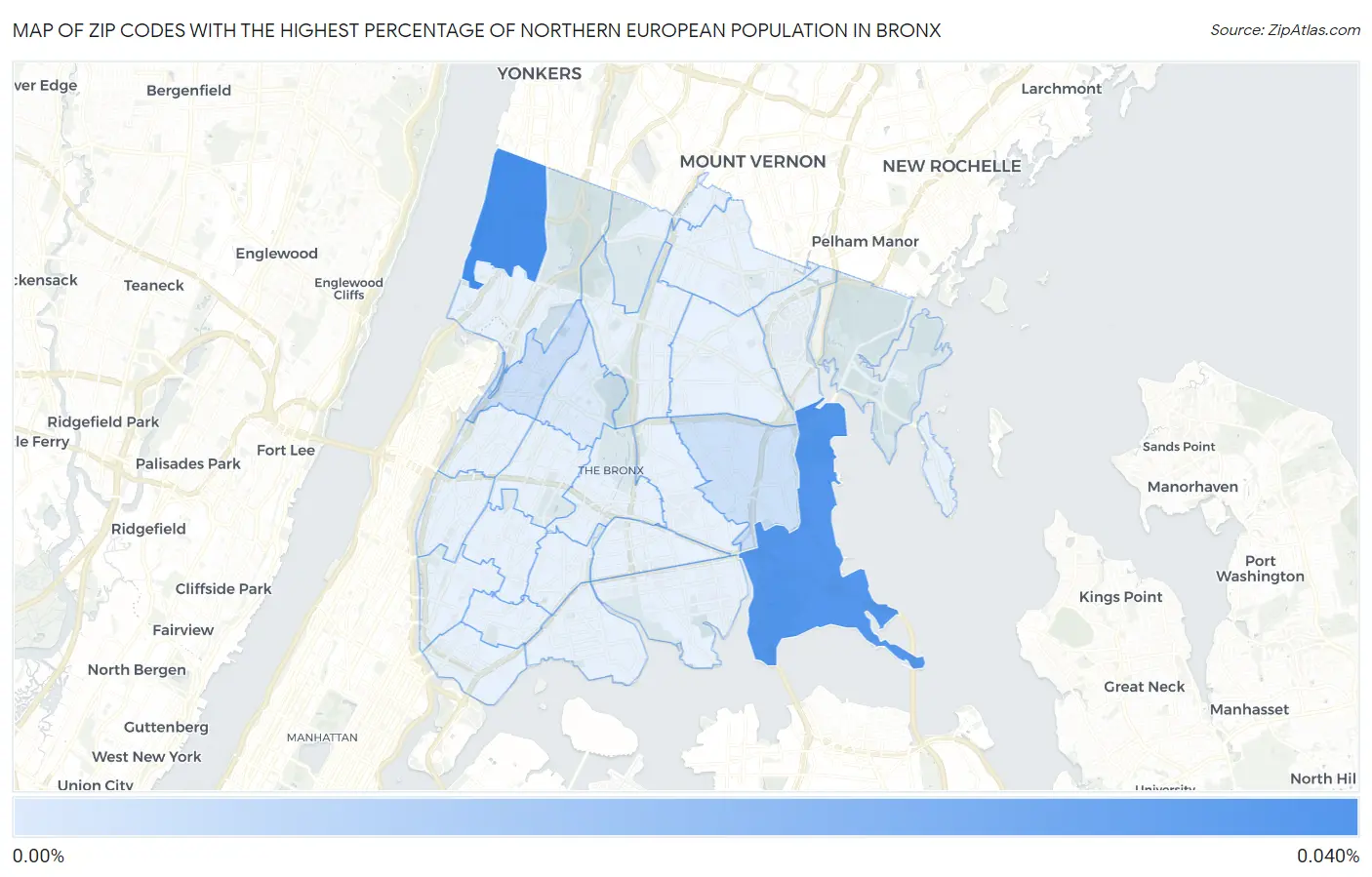 Zip Codes with the Highest Percentage of Northern European Population in Bronx Map