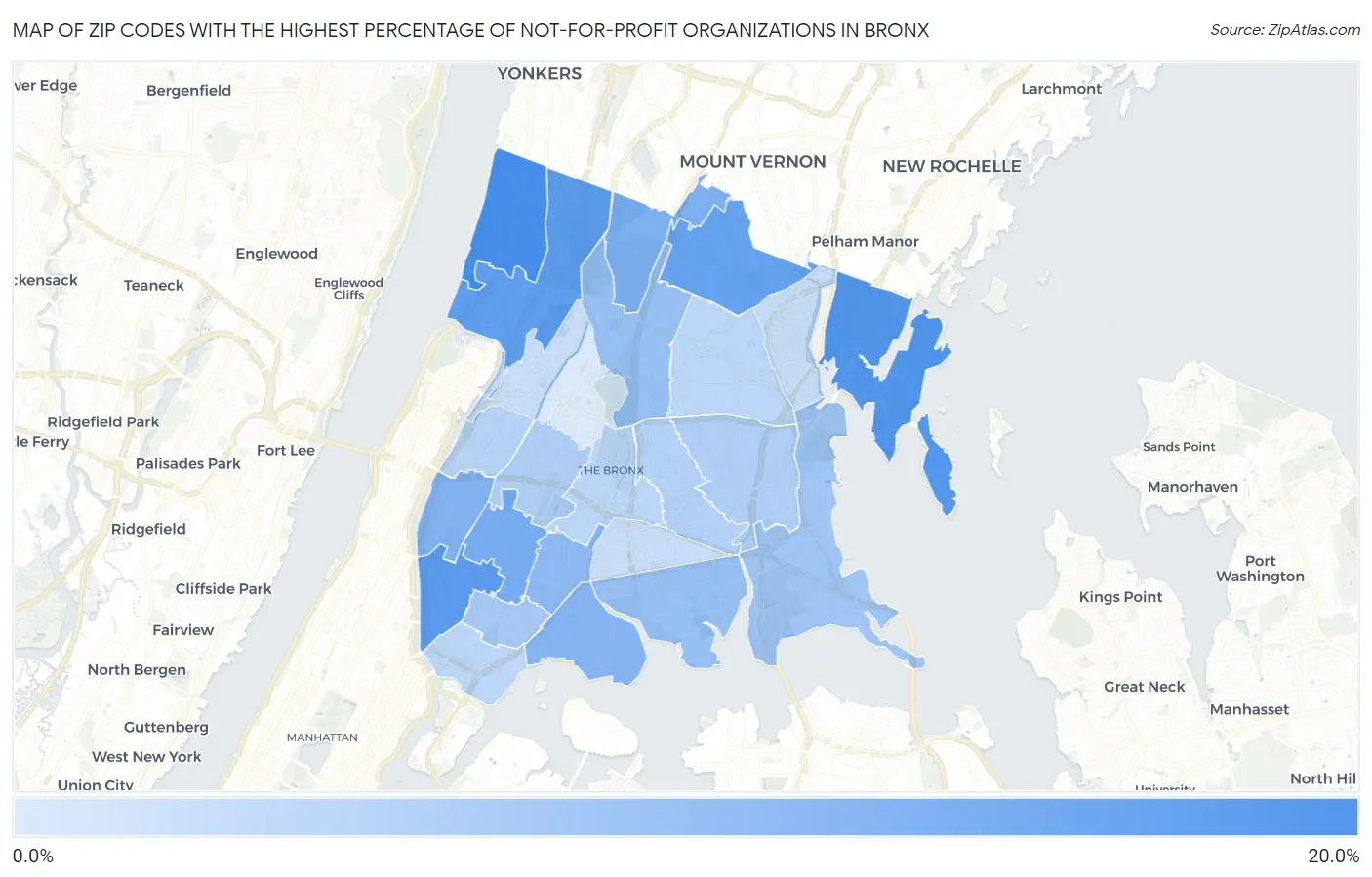Zip Codes with the Highest Percentage of Not-for-profit Organizations in Bronx Map
