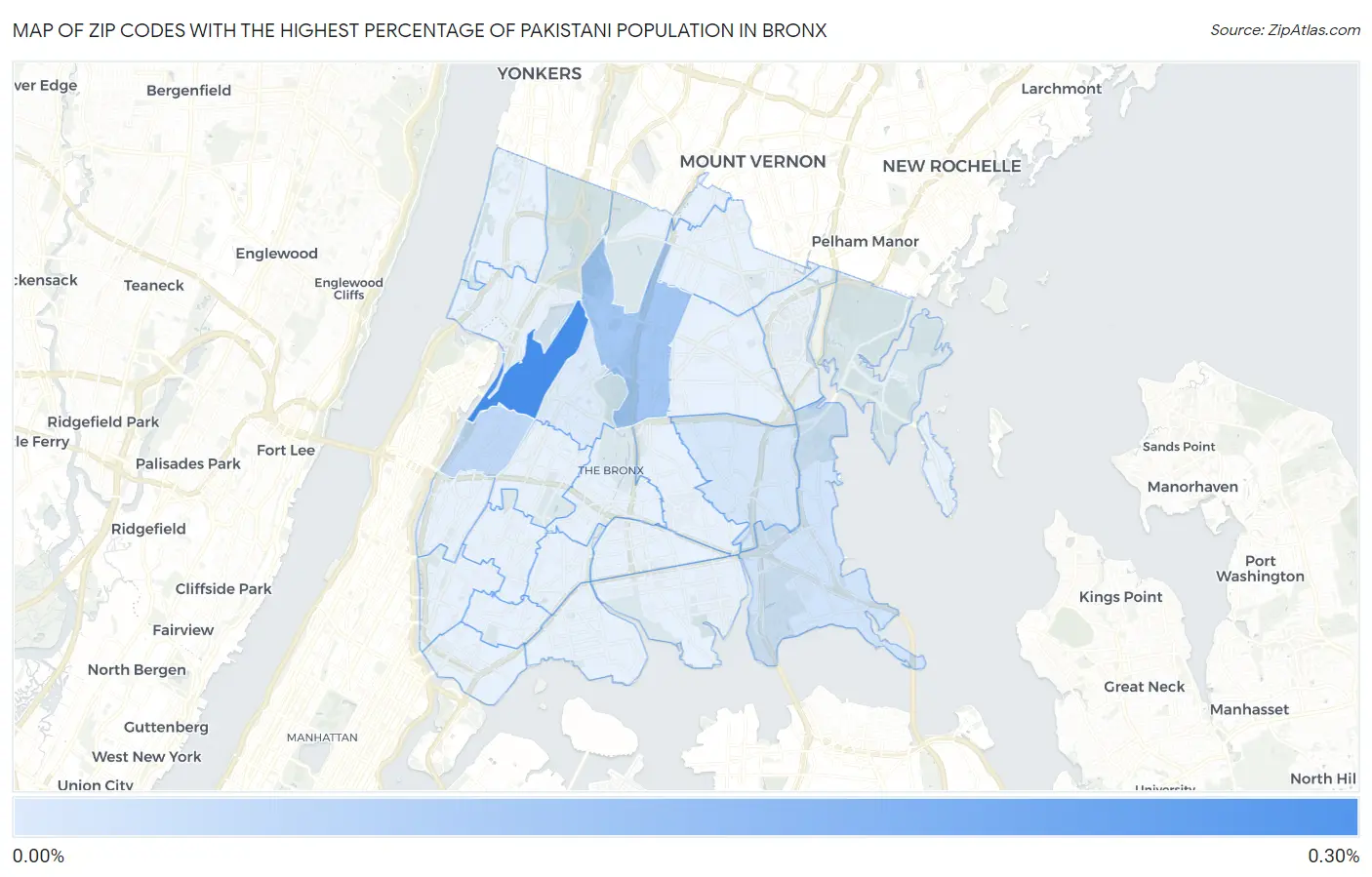 Zip Codes with the Highest Percentage of Pakistani Population in Bronx Map