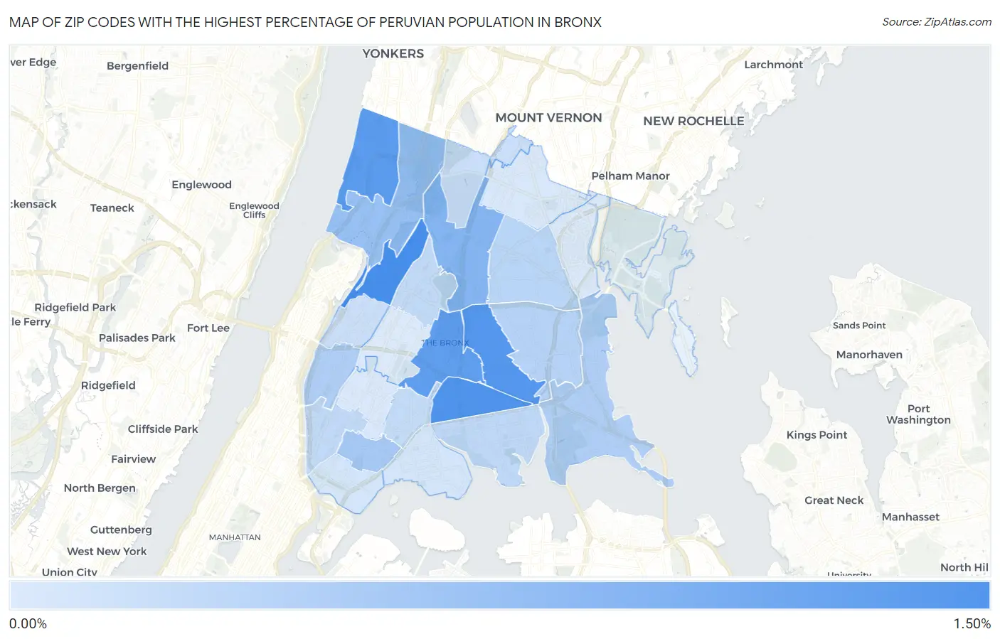 Zip Codes with the Highest Percentage of Peruvian Population in Bronx Map