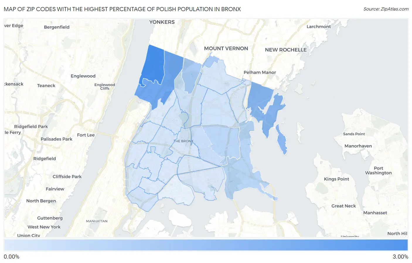 Zip Codes with the Highest Percentage of Polish Population in Bronx Map