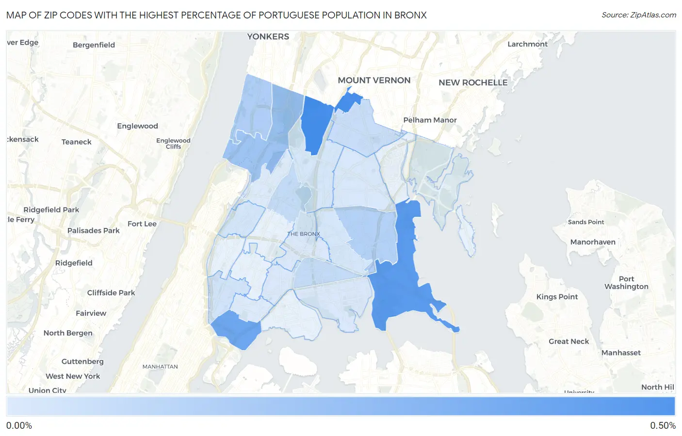 Zip Codes with the Highest Percentage of Portuguese Population in Bronx Map