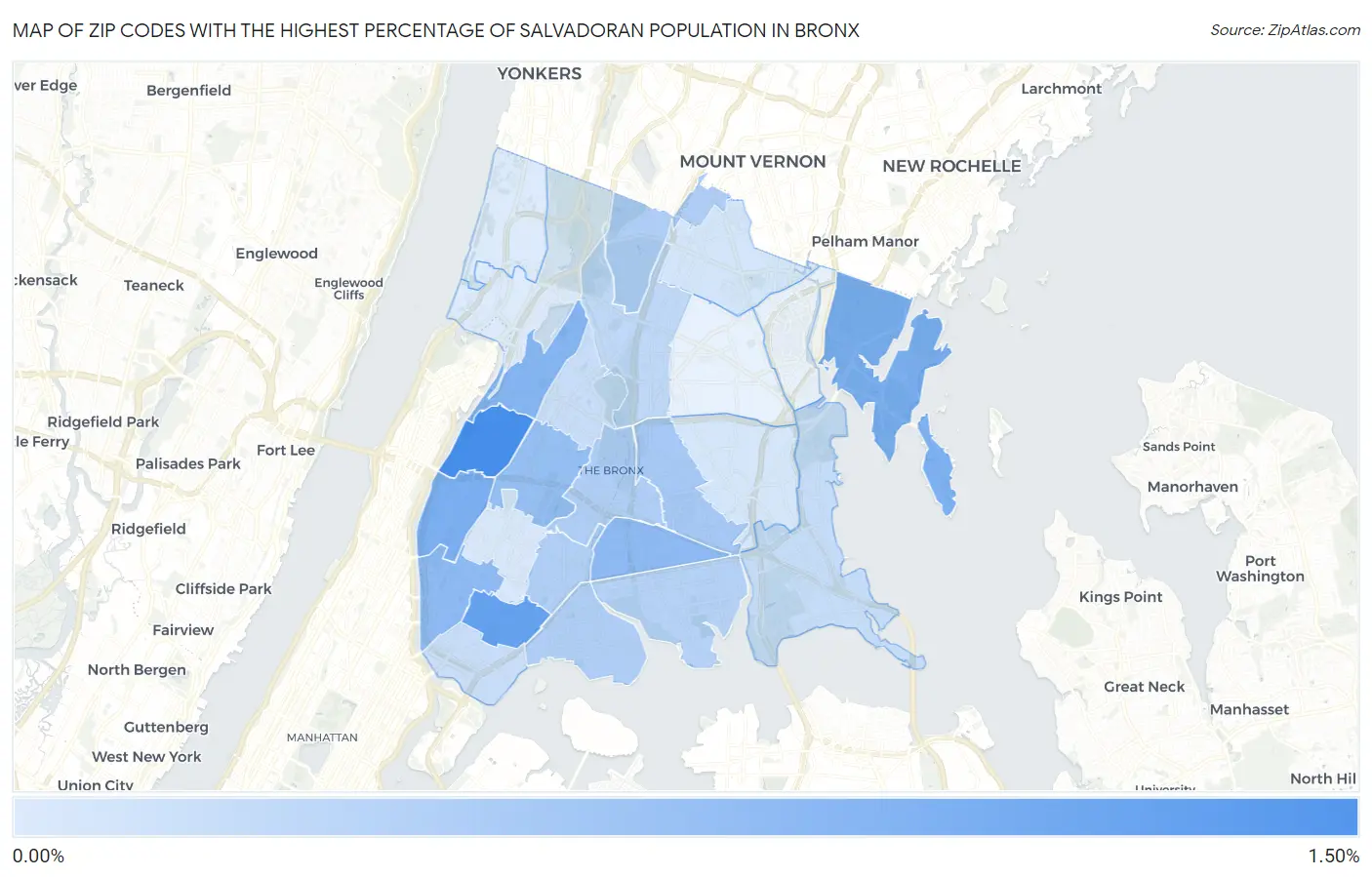 Zip Codes with the Highest Percentage of Salvadoran Population in Bronx Map