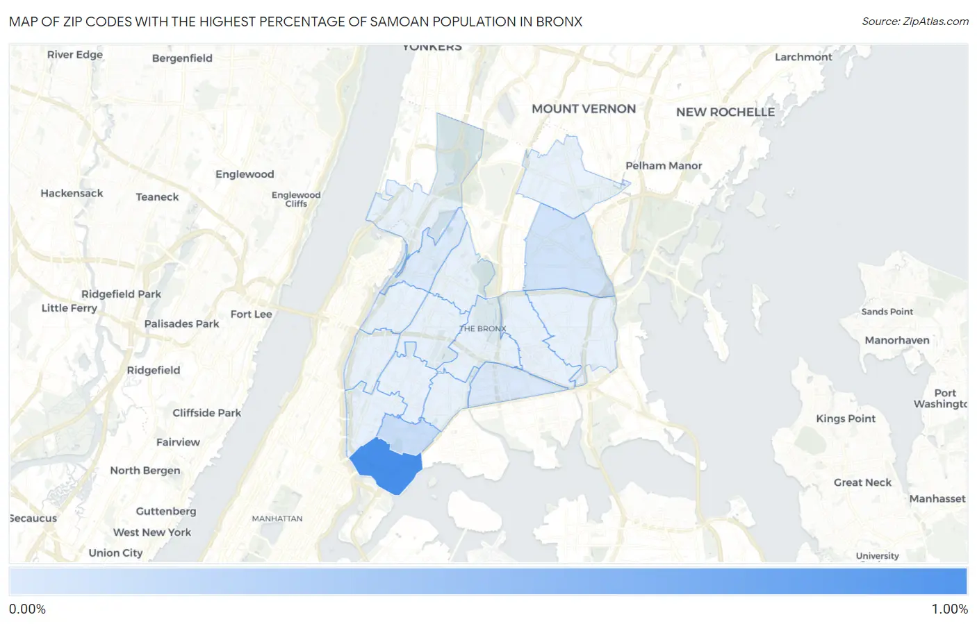 Zip Codes with the Highest Percentage of Samoan Population in Bronx Map