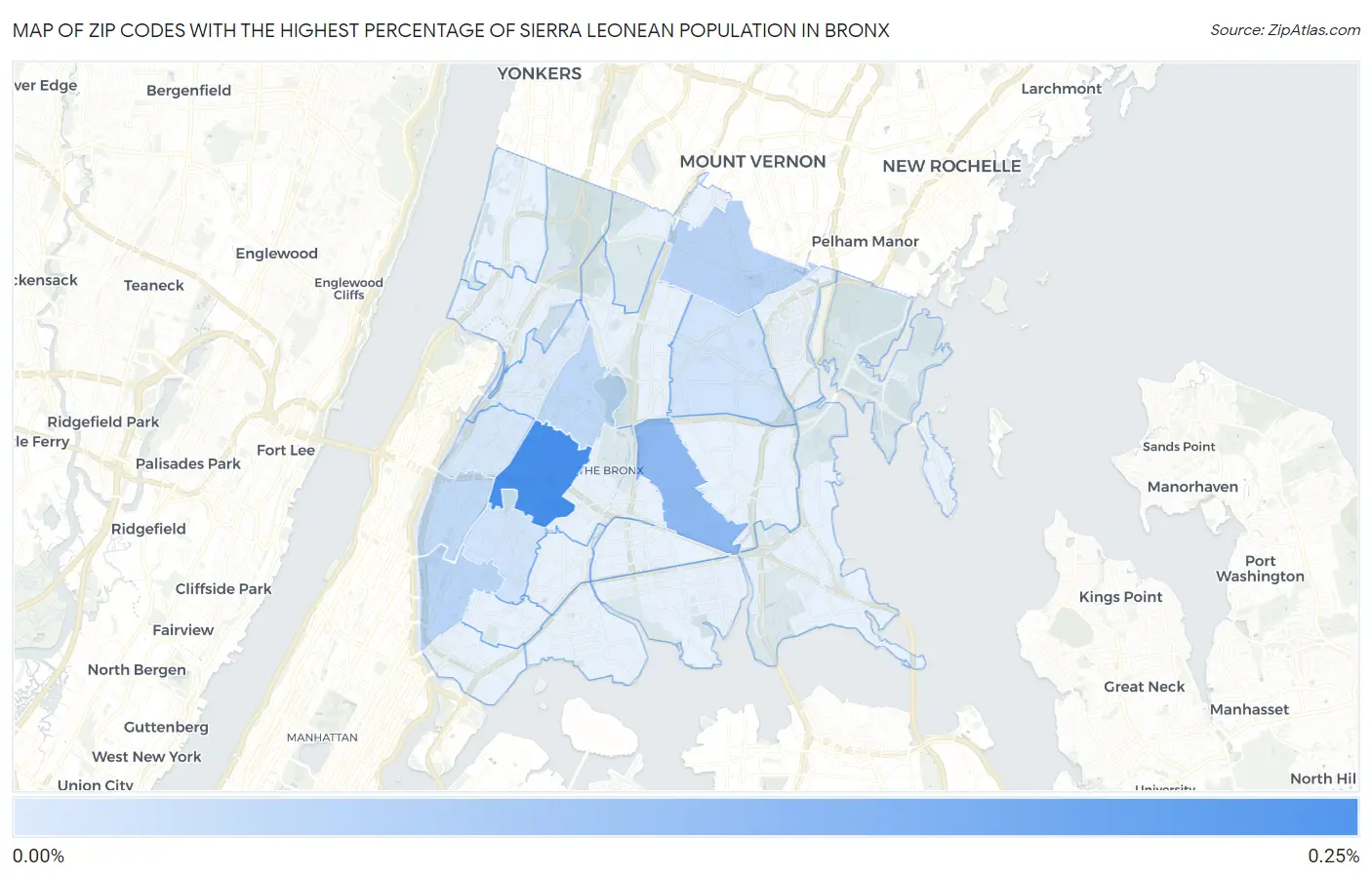 Zip Codes with the Highest Percentage of Sierra Leonean Population in Bronx Map