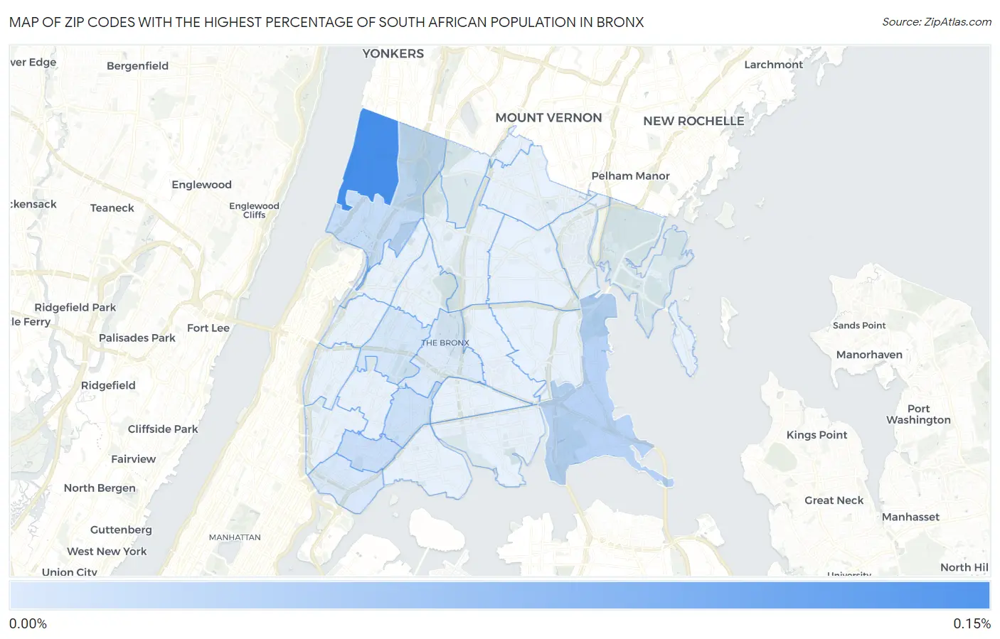 Zip Codes with the Highest Percentage of South African Population in Bronx Map