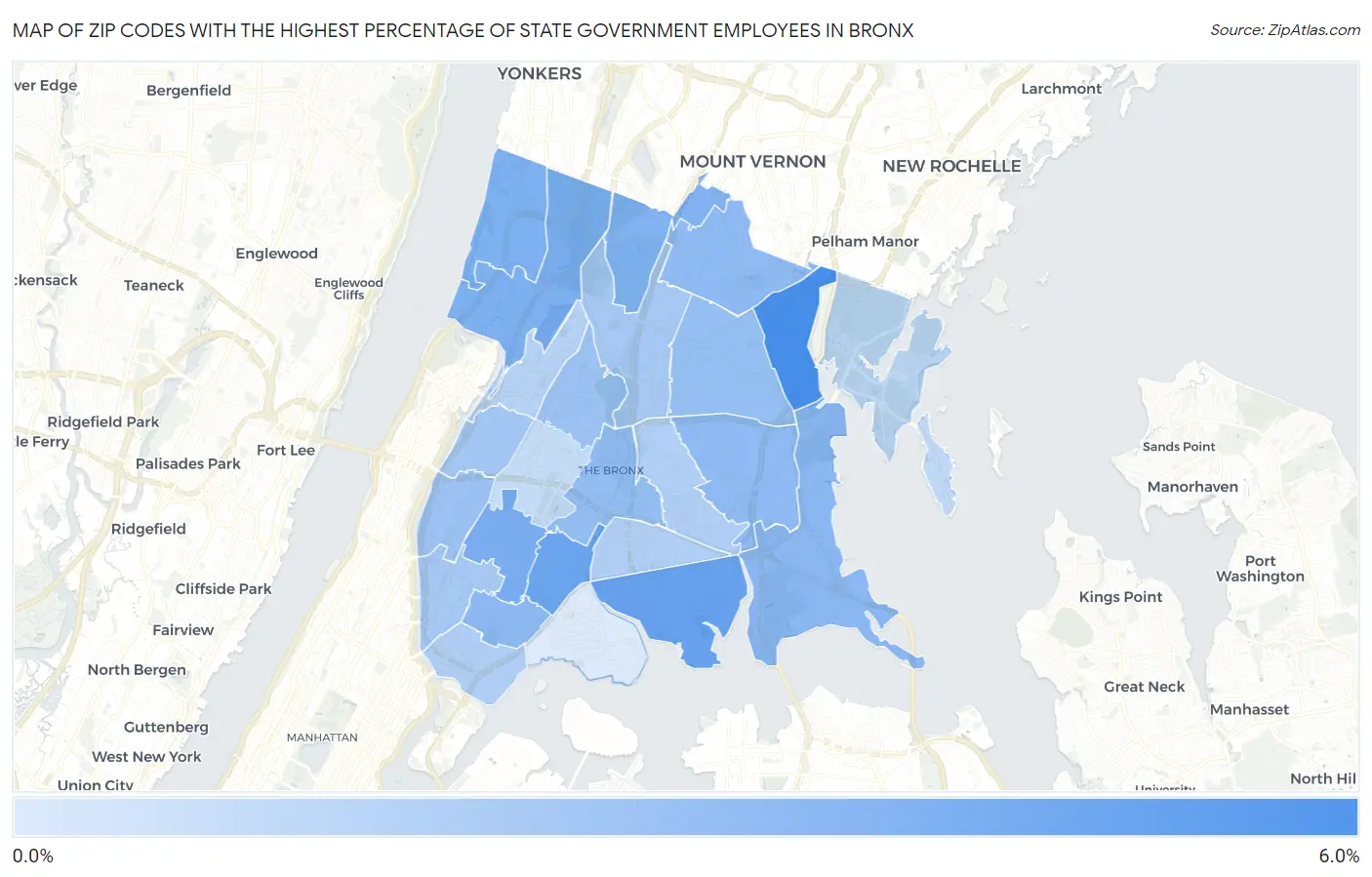 Zip Codes with the Highest Percentage of State Government Employees in Bronx Map