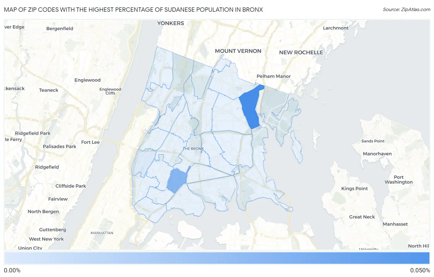 Zip Codes with the Highest Percentage of Sudanese Population in Bronx Map