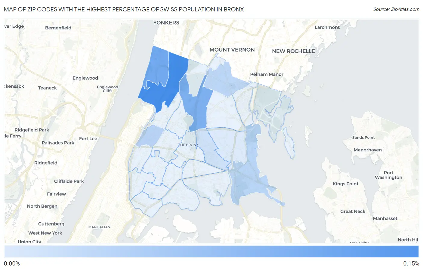 Zip Codes with the Highest Percentage of Swiss Population in Bronx Map