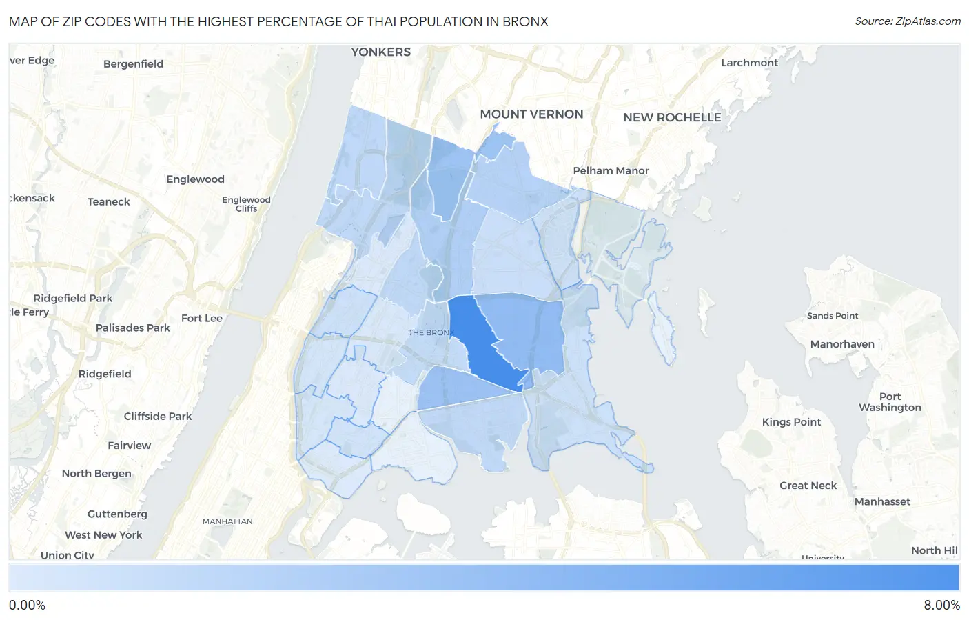 Zip Codes with the Highest Percentage of Thai Population in Bronx Map