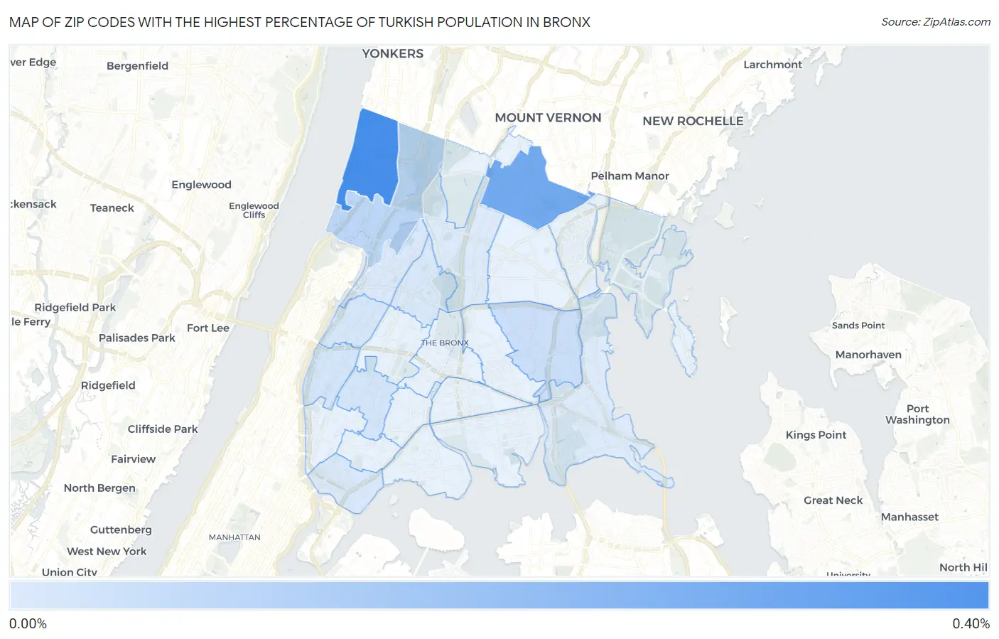 Zip Codes with the Highest Percentage of Turkish Population in Bronx Map