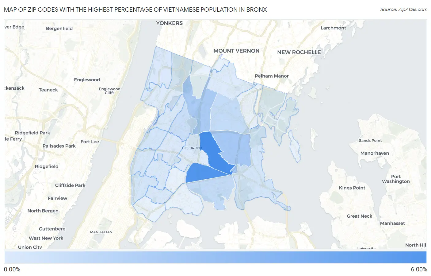 Zip Codes with the Highest Percentage of Vietnamese Population in Bronx Map