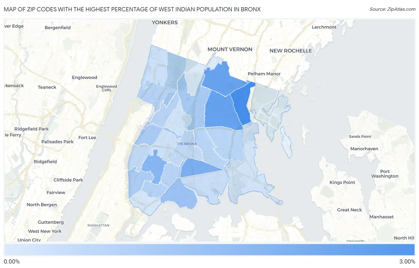 Zip Codes with the Highest Percentage of West Indian Population in Bronx Map